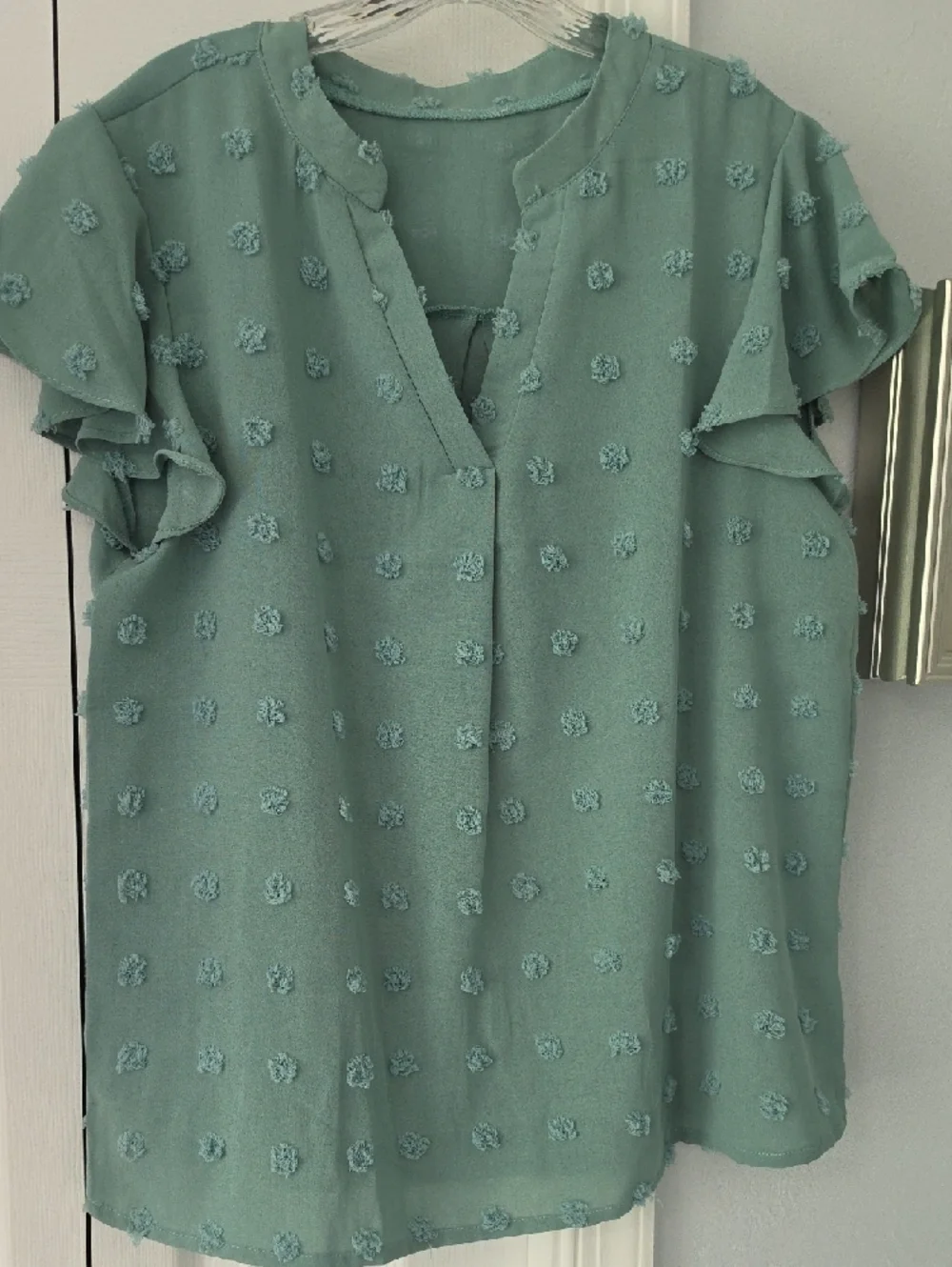 Set Of Women’s Textured Flutter Sleeve Top - Light Blue, White, Patterned, Green - Picture 5 of 5